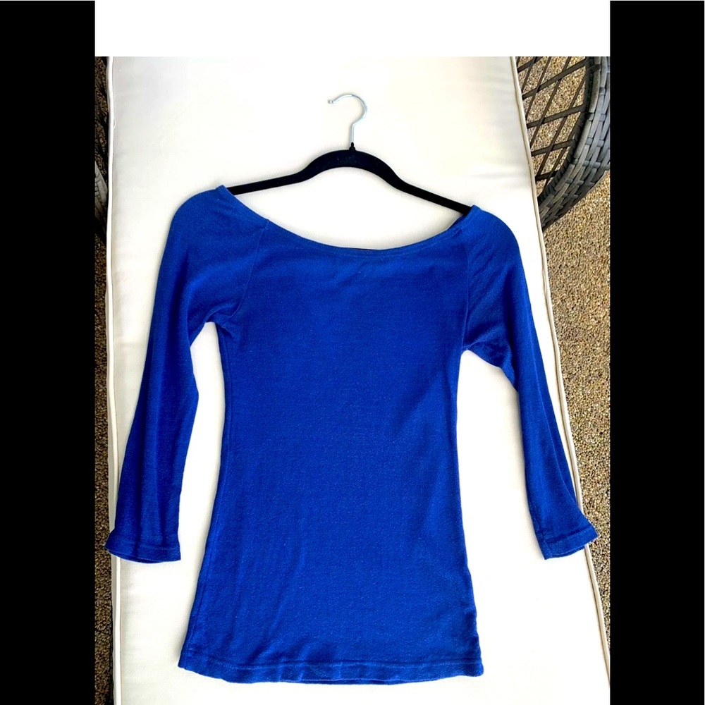 Michael Stars royal blue 3/4 sleeve shimmer top OS
